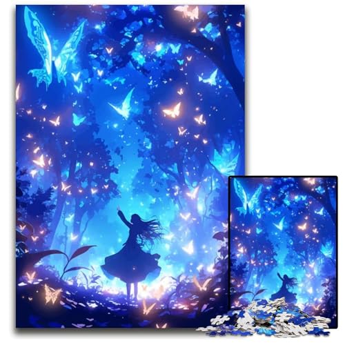 Mädchen in einem Wald aus Schmetterlingen 1000teiliges Puzzle Puzzle für Erwachsene farbenfrohe Heimdekoration interaktives Familienspiel 1000 Teile (38 x 26 cm) von CXUOSADIP