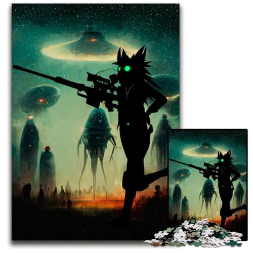 Mädchen und Waffen 1000teiliges Puzzle Holzpuzzle für Erwachsene anspruchsvolle Denksportaufgabe Familienaktivität Heimdekoration 1000 Teile (38 x 26 cm) von CXUOSADIP