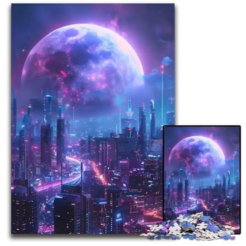 Mars City Night Astronaut Puzzle 1000 Teile für Erwachsene Holzpuzzle für Erwachsene Anspruchsvolles Denkspiel für Teenager Spaß für den Familienspielabend 1000 PCS (75x50cm) von CXUOSADIP