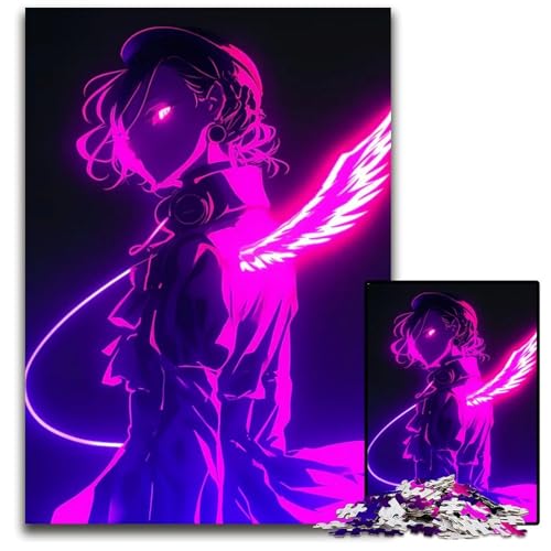 Neon Angel Girl 1000teiliges Puzzle aus Holz Puzzle für Erwachsene anspruchsvolle Denksportaufgabe Familienaktivität Heimdekoration 1000 Teile (38 x 26 cm) von CXUOSADIP