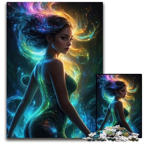 Neon Girl Puzzle 1000 Teile für Erwachsene Holzpuzzle für Erwachsene Heimdekoration 1000 Teile (75 x 50 cm) von CXUOSADIP