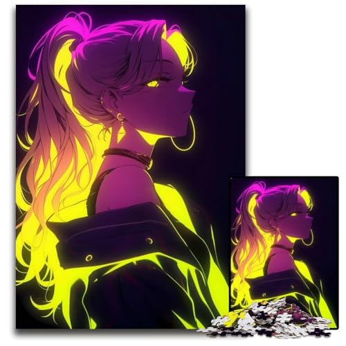 NeonAnimeMädchen 1000teiliges Puzzle für Erwachsene Puzzle für Erwachsene Geburtstage und Feiertage 1000 Teile (75 x 50 cm) von CXUOSADIP