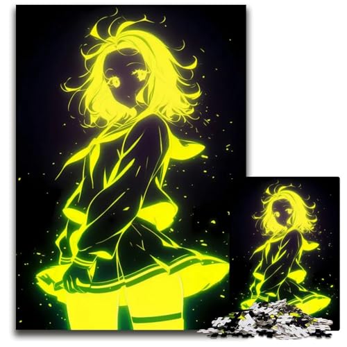 NeonAnimeMädchen PCPuzzle für Erwachsene Holzpuzzle für die Heimdekoration ideales Weihnachts und Neujahrsgeschenk für Teenager 1000 Teile (38 x 26 cm) von CXUOSADIP