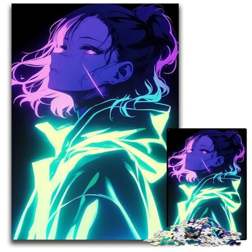 NeonAnimeMädchenPuzzle 1000 Teile unmögliches Puzzle für Erwachsene Lernspielzeug für Teenager HeimbüroDekor 1000 Teile (75 x 50 cm) von CXUOSADIP
