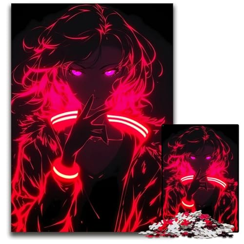 NeonAnimeMädchenPuzzles 1000 Teile für Erwachsene Schwierige Puzzles für Erwachsene Geburtstagsgeschenkidee Herausforderndes Denkspiel 1000 Teile (38 x 26 cm) von CXUOSADIP