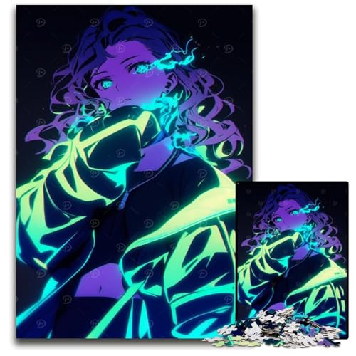 NeonAnimeMädchenPuzzles 1000 Teile für Erwachsene Schwierige Puzzles für Erwachsene Geburtstagsgeschenkidee Herausforderndes Denkspiel 1000 Teile (75 x 50 cm) von CXUOSADIP