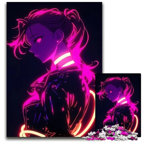NeonAnimeMädchenPuzzles 1000 Teile für Erwachsene Unmögliche Puzzles für Erwachsene Anspruchsvolles Denkspiel für Teenager Spaß am Familienspieleabend 1000 Teile (75 x 50 cm) von CXUOSADIP