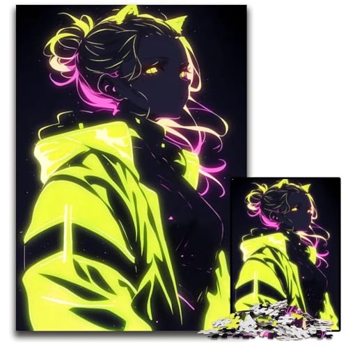 NeonAnimeMädchenPuzzles 1000 Teile für Erwachsene Unmögliche Puzzles für Erwachsene Anspruchsvolles Denkspiel für Teenager Spaß am Familienspieleabend 1000 Teile (75 x 50 cm) von CXUOSADIP
