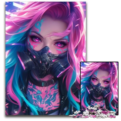 NeonAnimeTattooMädchen mit Maske Puzzle 1000 Teile Puzzle pädagogisches Denkspiel künstlerische HeimbüroDekoration ab 14 Jahren 1000 Teile (38 x 26 cm) von CXUOSADIP