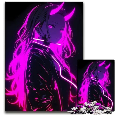 NeonDämonenmädchenPuzzle 1000 Teile für Erwachsene anspruchsvolle Puzzles interaktives Familienspiel DIYHeimdekoration GehirnHerausforderung Geschenk 1000 Teile (38 x 26 cm) von CXUOSADIP