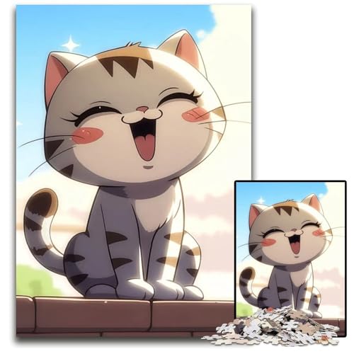 Niedliche AnimeKatzenPuzzles 1000 Teile für Erwachsene Schwierige Puzzles für Erwachsene Geburtstagsgeschenkidee Herausforderndes Denkspiel 1000 Teile (75 x 50 cm) von CXUOSADIP