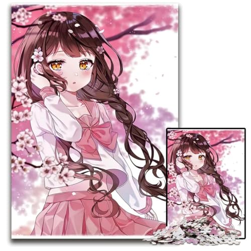 Niedliche AnimeMädchenPuzzles für Erwachsene 1000 Stück Holzpuzzles für Heimdekoration Gehirntraining 1000 Teile (75 x 50 cm) von CXUOSADIP