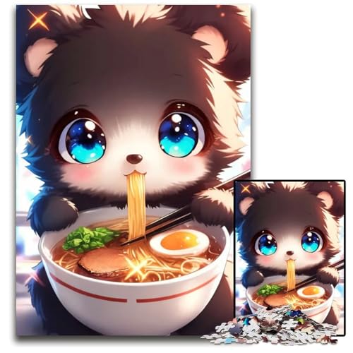 Niedlicher Bär der Ramen isst Puzzle 1000 Teile unmögliches Puzzle für Erwachsene Lernspielzeug für Teenager HeimbüroDekor 1000 Teile (38 x 26 cm) von CXUOSADIP