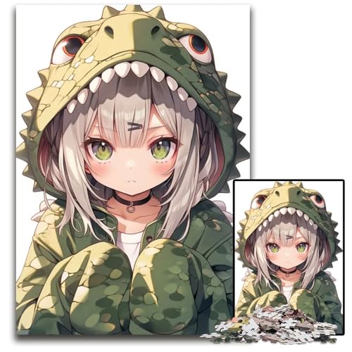 Niedliches KrokodilAnimeMädchenPuzzle für Erwachsene 1000 Teile Holzpuzzle für Heimdekoration Gehirntraining 1000 Teile (75 x 50 cm) von CXUOSADIP