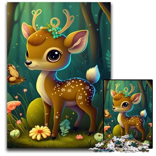 Niedliches Puzzle mit Hirschmotiv für Erwachsene 1000teiliges Holzpuzzle Eltern Liebhaber Freunde Alter 14 1000 Teile (75 x 50 cm) von CXUOSADIP