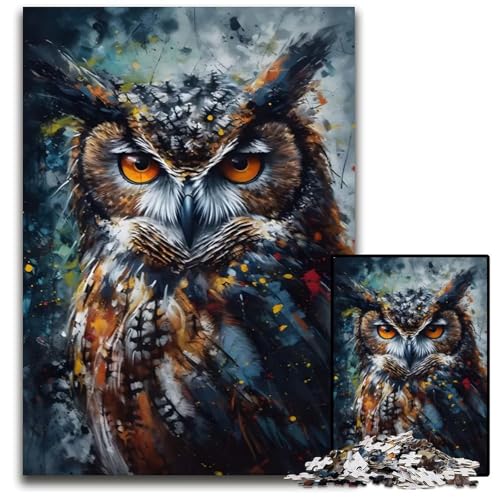 ÖlgemäldeEulenporträt 1000teiliges Puzzle für Erwachsene Holzpuzzle Geburtstagsgeschenkidee anspruchsvolles Denkspiel 1000 Teile (75 x 50 cm) von CXUOSADIP