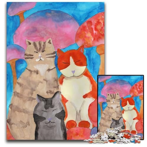 PilzKatzenTrio 1000teiliges Puzzle für Erwachsene Holzpuzzle für Erwachsene ideal für Familienspaß Entspannung 1000 Teile (75 x 50 cm) von CXUOSADIP