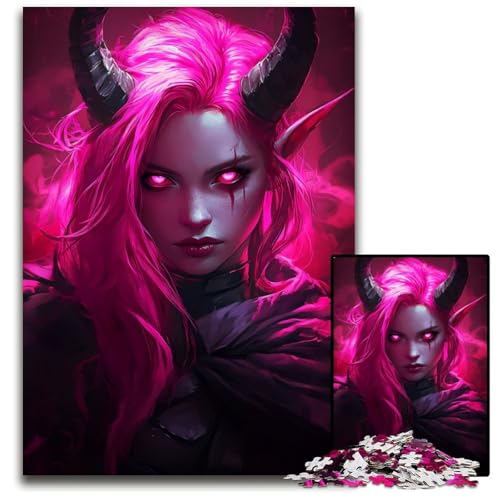 PinkHaired Demoness Puzzles 1000 Teile für Erwachsene Schwierige Puzzles für Erwachsene Geburtstagsgeschenkidee Herausforderndes Denkspiel 1000 Teile (75 x 50 cm) von CXUOSADIP