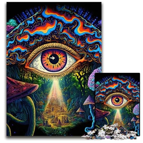 Psychedelische Puzzles für Erwachsene 1000 Teile Holzpuzzles für Heimdekoration Gehirntraining 1000 Teile (38 x 26 cm) von CXUOSADIP