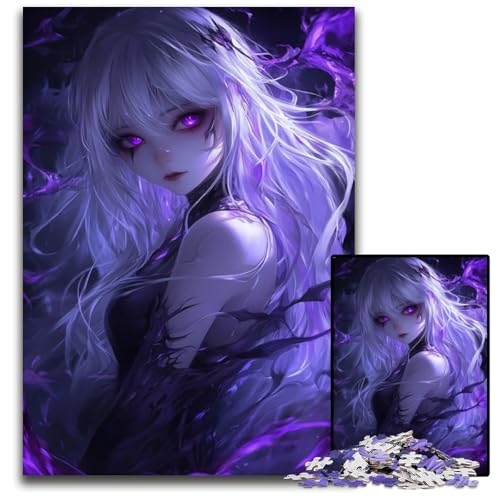 PurpleEyed AnimeMädchen 1000teiliges Puzzle Holzpuzzle für Erwachsene anspruchsvolle Denksportaufgabe Familienaktivität Heimdekoration 1000 Teile (75 x 50 cm) von CXUOSADIP