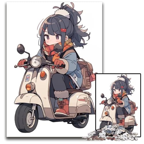 Puzzle 1000 Teile AnimeCampMädchen auf Roller Holzpuzzle entspannende Unterhaltung Heimdekoration 1000 Teile (75 x 50 cm) von CXUOSADIP