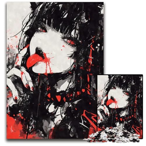 Puzzle 1000 Teile AnimeGothicKatzenmädchen Holzpuzzle entspannende Unterhaltung Heimdekoration 1000 Teile (75 x 50 cm) von CXUOSADIP
