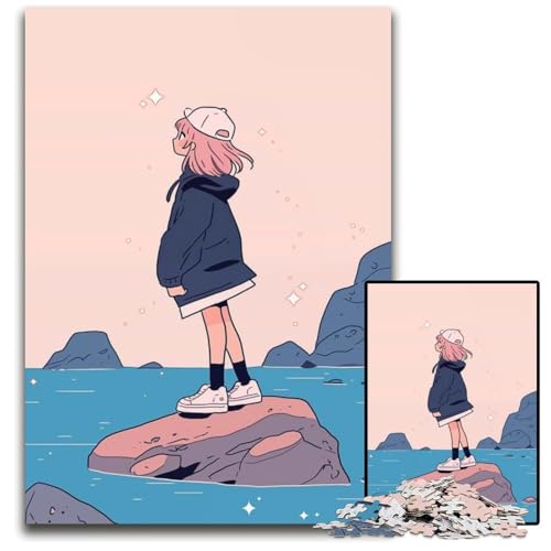 Puzzle 1000 Teile AnimeMädchen am Meer Puzzles für Erwachsene anspruchsvolles Denkspiel für Teenager Spaß für den Familienspielabend 1000 Teile (75 x 50 cm) von CXUOSADIP