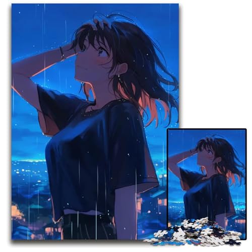 Puzzle 1000 Teile AnimeMädchen im Regen Puzzles für Erwachsene anspruchsvolles Denkspiel für Teenager Spaß für den Familienspielabend 1000 Teile (75 x 50 cm) von CXUOSADIP