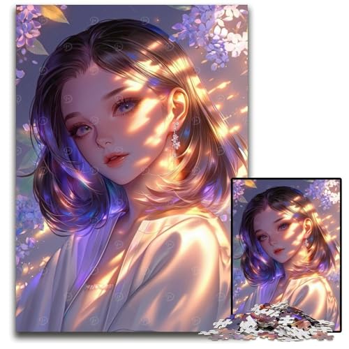 Puzzle 1000 Teile AnimeMädchen mit Blumen Puzzles für Erwachsene anspruchsvolles Denkspiel für Teenager Spaß für den Familienspielabend 1000 Teile (38 x 26 cm) von CXUOSADIP