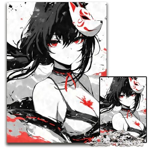 Puzzle 1000 Teile AnimeMädchen mit Fuchsmaske Puzzles für Erwachsene anspruchsvolles Denkspiel für Teenager Spaß für den Familienspielabend 1000 Teile (38 x 26 cm) von CXUOSADIP