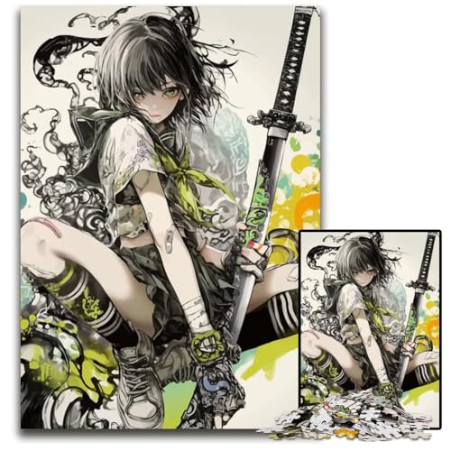 Puzzle 1000 Teile AnimeMädchen mit Katana Holzpuzzle für Erwachsene anspruchsvolles DIYDenkspiel perfektes Familienspiel oder dekoratives Geschenk 1000 Teile (38 x 26 cm) von CXUOSADIP