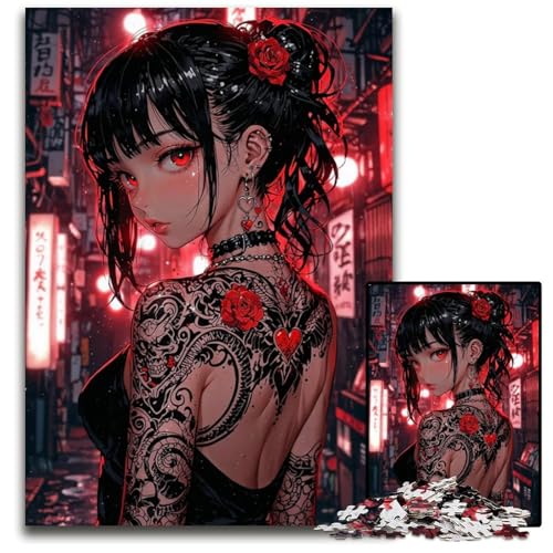 Puzzle 1000 Teile AnimeMädchen mit Tattoo Holzpuzzle für Erwachsene anspruchsvolles DIYDenkspiel perfektes Familienspiel oder dekoratives Geschenk 1000 Teile (38 x 26 cm) von CXUOSADIP