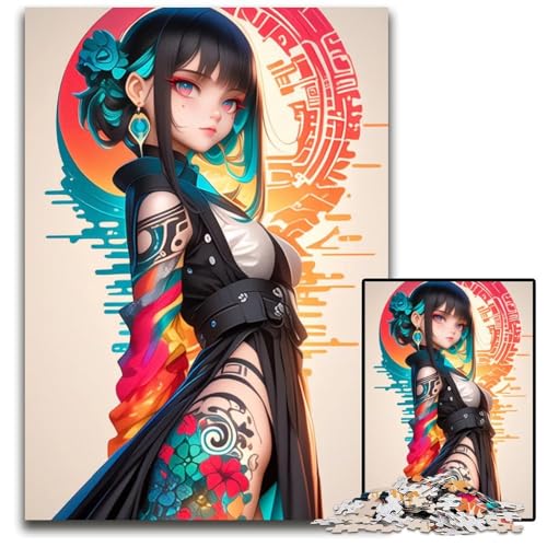Puzzle 1000 Teile AnimeMädchen mit Tattoos Holzpuzzle für Erwachsene anspruchsvolles DIYDenkspiel perfektes Familienspiel oder dekoratives Geschenk 1000 Teile (38 x 26 cm) von CXUOSADIP