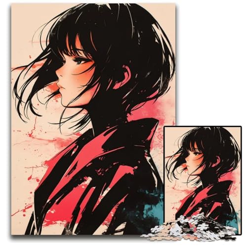 Puzzle 1000 Teile AnimeMädchen mit rosa und blauen Spritzern Holzpuzzle für Erwachsene anspruchsvolles DIYDenkspiel perfektes Familienspiel oder dekoratives Geschenk 1000 Teile (38 x 26 cm) von CXUOSADIP