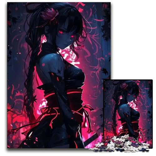 Puzzle 1000 Teile AnimeMädchen mit roten Augen Holzpuzzle entspannende Unterhaltung Heimdekoration 1000 Teile (38 x 26 cm) von CXUOSADIP