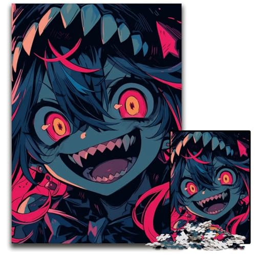 Puzzle 1000 Teile AnimeMädchen mit scharfen Zähnen Puzzles für Erwachsene anspruchsvolles Denkspiel für Teenager Spaß für den Familienspielabend 1000 Teile (75 x 50 cm) von CXUOSADIP