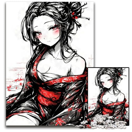 Puzzle 1000 Teile AnimeMädchen mit schwarzer Tinte im Kimono Holzpuzzle für Erwachsene anspruchsvolles DIYDenkspiel perfektes Familienspiel oder dekoratives Geschenk 1000 Teile (75 x 50 cm) von CXUOSADIP