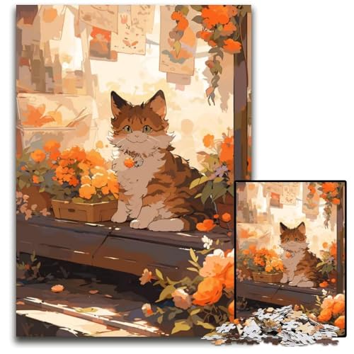 Puzzle 1000 Teile AnimePuzzle mit Ingwerblumenkatze Holzpuzzle für Erwachsene anspruchsvolles DIYDenkspiel perfektes Familienspiel oder dekoratives Geschenk 1000 Teile (38 x 26 cm) von CXUOSADIP