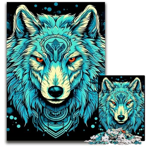 Puzzle 1000 Teile Bunter Wolf Holzpuzzle anspruchsvolles Denkspiel für Teenager Spaß am Familienspielabend 1000 Teile (75 x 50 cm) von CXUOSADIP