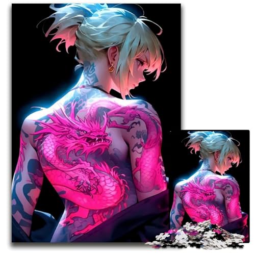 Puzzle 1000 Teile Drachentattoo AnimeMädchen Puzzles für Erwachsene anspruchsvolles Denkspiel für Teenager Spaß für den Familienspielabend 1000 Teile (38 x 26 cm) von CXUOSADIP