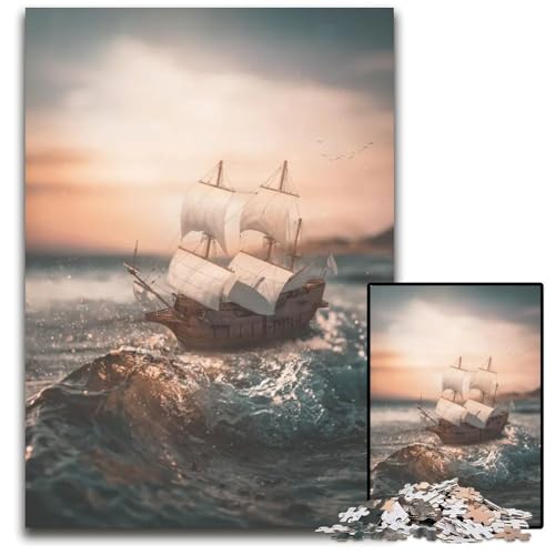 Puzzle 1000 Teile EIN kleines Schaumboot mit Sonnenuntergang Puzzles für Erwachsene entspannende Unterhaltung Heimdekoration 1000 Teile (38 x 26 cm) von CXUOSADIP