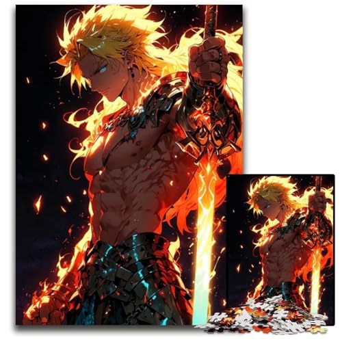 Puzzle 1000 Teile Feuriger AnimeKrieger Holzpuzzle entspannende Unterhaltung Heimdekoration 1000 Teile (38 x 26 cm) von CXUOSADIP