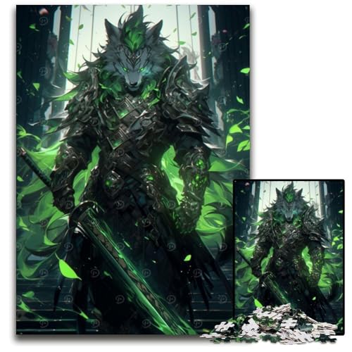 Puzzle 1000 Teile Green Blade Samurai Wolf Puzzles für Erwachsene anspruchsvolles Denkspiel für Teenager Spaß für den Familienspielabend 1000 Teile (38 x 26 cm) von CXUOSADIP
