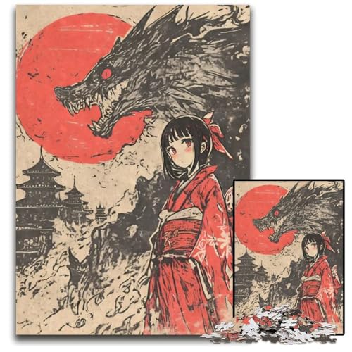 Puzzle 1000 Teile KimonoDrachenmädchen Holzpuzzle entspannende Unterhaltung Heimdekoration 1000 Teile (38 x 26 cm) von CXUOSADIP