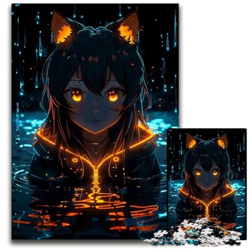 Puzzle 1000 Teile Neon Glow Anime Girl Holzpuzzle für Erwachsene anspruchsvolles DIYDenkspiel perfektes Familienspiel oder dekoratives Geschenk 1000 Teile (38 x 26 cm) von CXUOSADIP