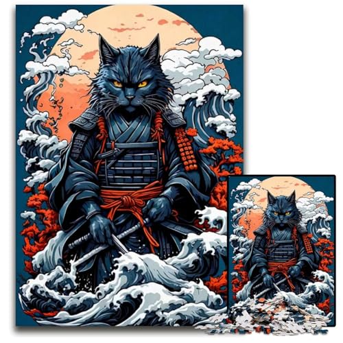 Puzzle 1000 Teile Puzzle Katze Samurai Japan Puzzles für Erwachsene anspruchsvolles Denkspiel für Teenager Spaß für den Familienspielabend 1000 Teile (38 x 26 cm) von CXUOSADIP