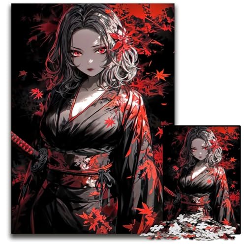 Puzzle 1000 Teile Scharlachrote SamuraiFrau 14 Puzzles für Erwachsene anspruchsvolles Denkspiel für Teenager Spaß für den Familienspielabend 1000 Teile (75 x 50 cm) von CXUOSADIP