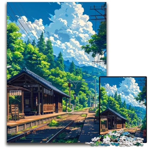 Puzzle 1000 Teile Waldbahnhof Zug Holzpuzzle Entspannende Unterhaltung Heimdekoration 1000 PCS (75x50cm) von CXUOSADIP
