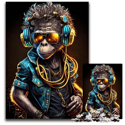 Puzzle 1000 Teile für Erwachsene AFFE Kopfhörer DJ Musik Papierpuzzle Heimdekoration Urlaubsspaß 1000 Teile (38 x 26 cm) von CXUOSADIP