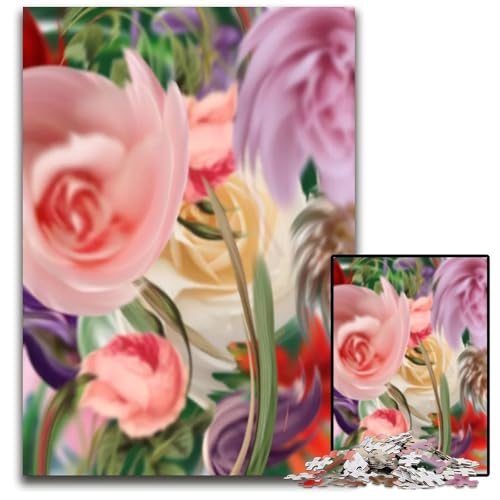 Puzzle 1000 Teile für Erwachsene Abstrakter Blumenhintergrund Holzpuzzle interaktives Familienspiel GehirnHerausforderung Lernspielzeug 1000 Teile (38 x 26 cm) von CXUOSADIP